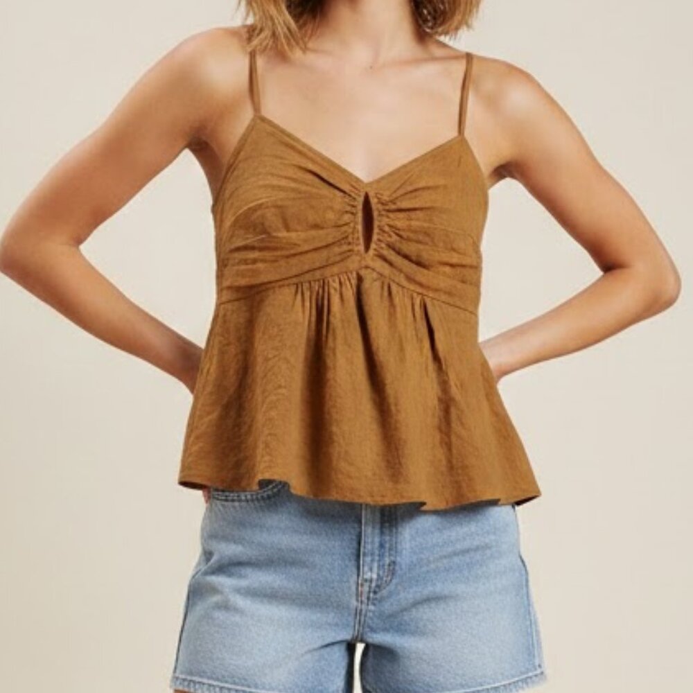Banana Republic Linen-Blend Tie-Back Peplum Camisole Top Size XL NWT